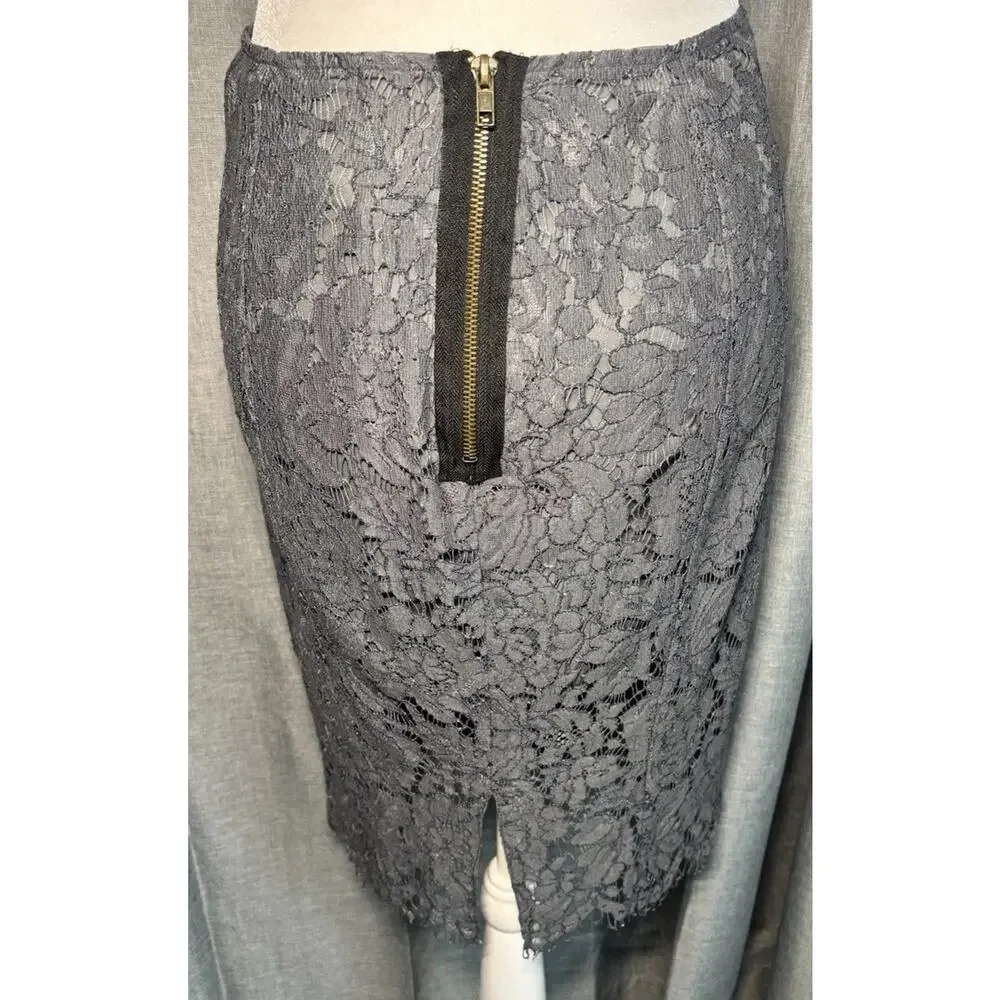 CHASER NWT Gray High Waist Lace Exposed Zipper Lined Mini Pencil Skirt Small - Picture 4 of 16